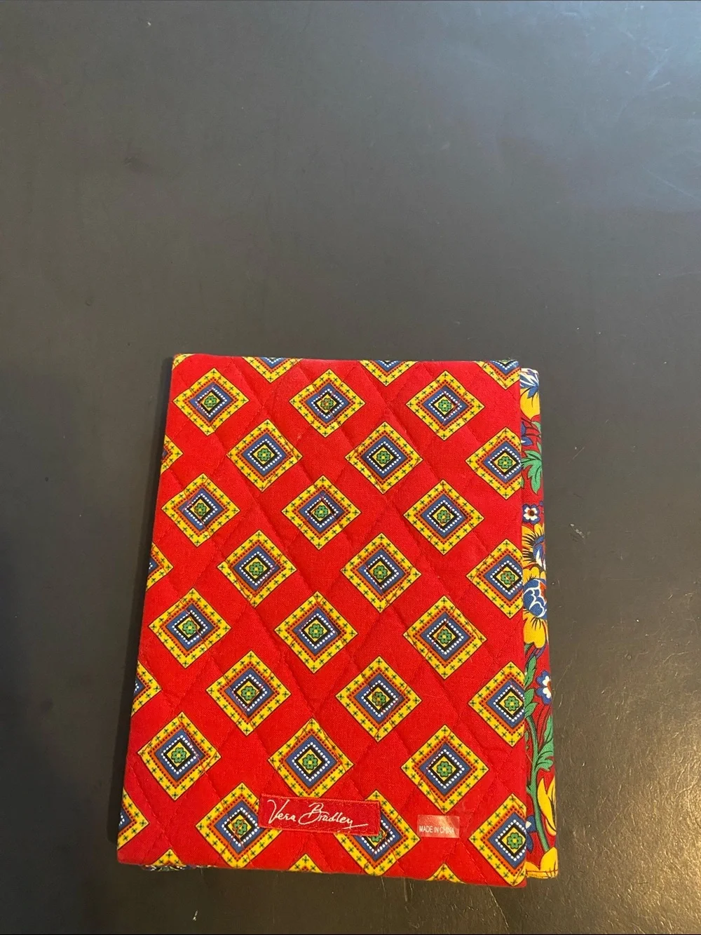 Vera Bradley Red Quilted Fabric Accessory with Multicolor Diamond Print